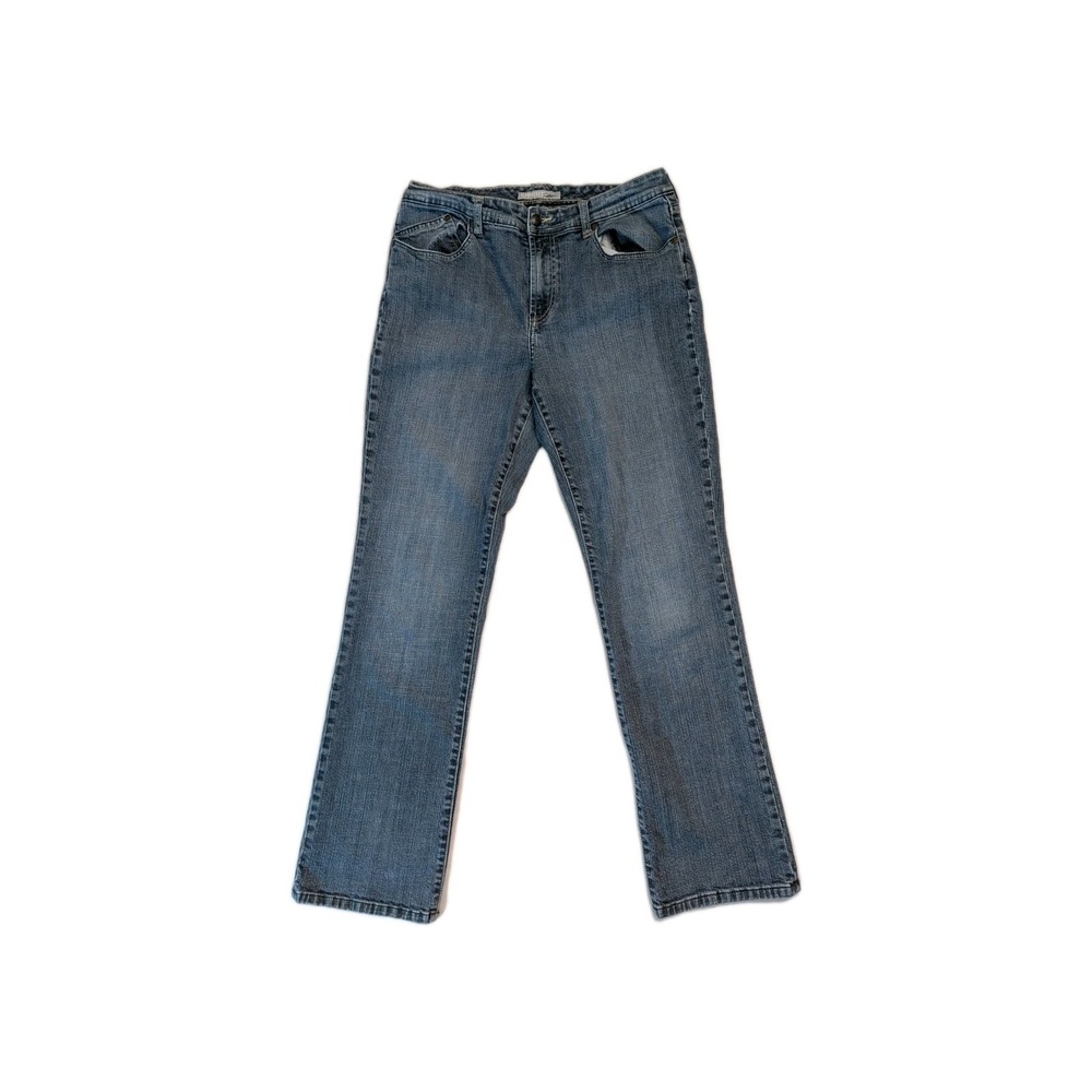 Chico's Platinum Radiant MR Faded Blue Denim Embroidered Straight Jeans Womens 2